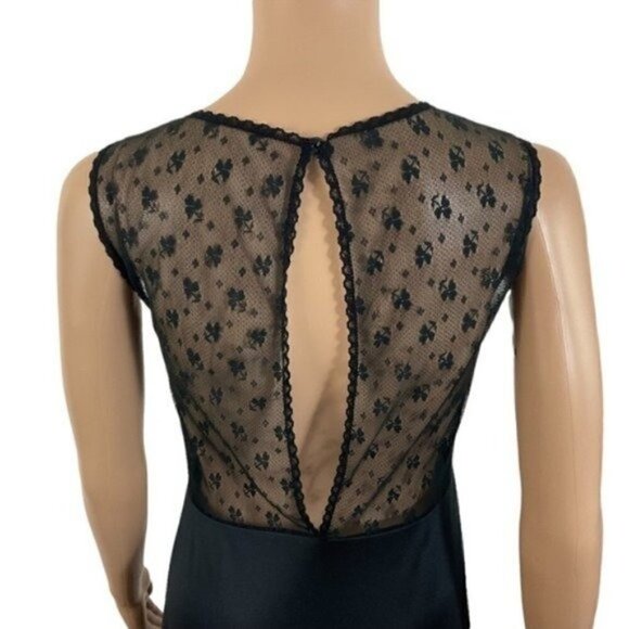Vintage Jolie Two JC Penny Nightgown Black Size Large Lace Floral Nylon - Picture 5 of 12